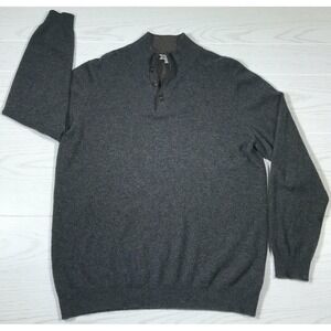 Kinross Cashmere Sweater Men's L Gray Mock Neck 4-Button Henley Pullover Preppy